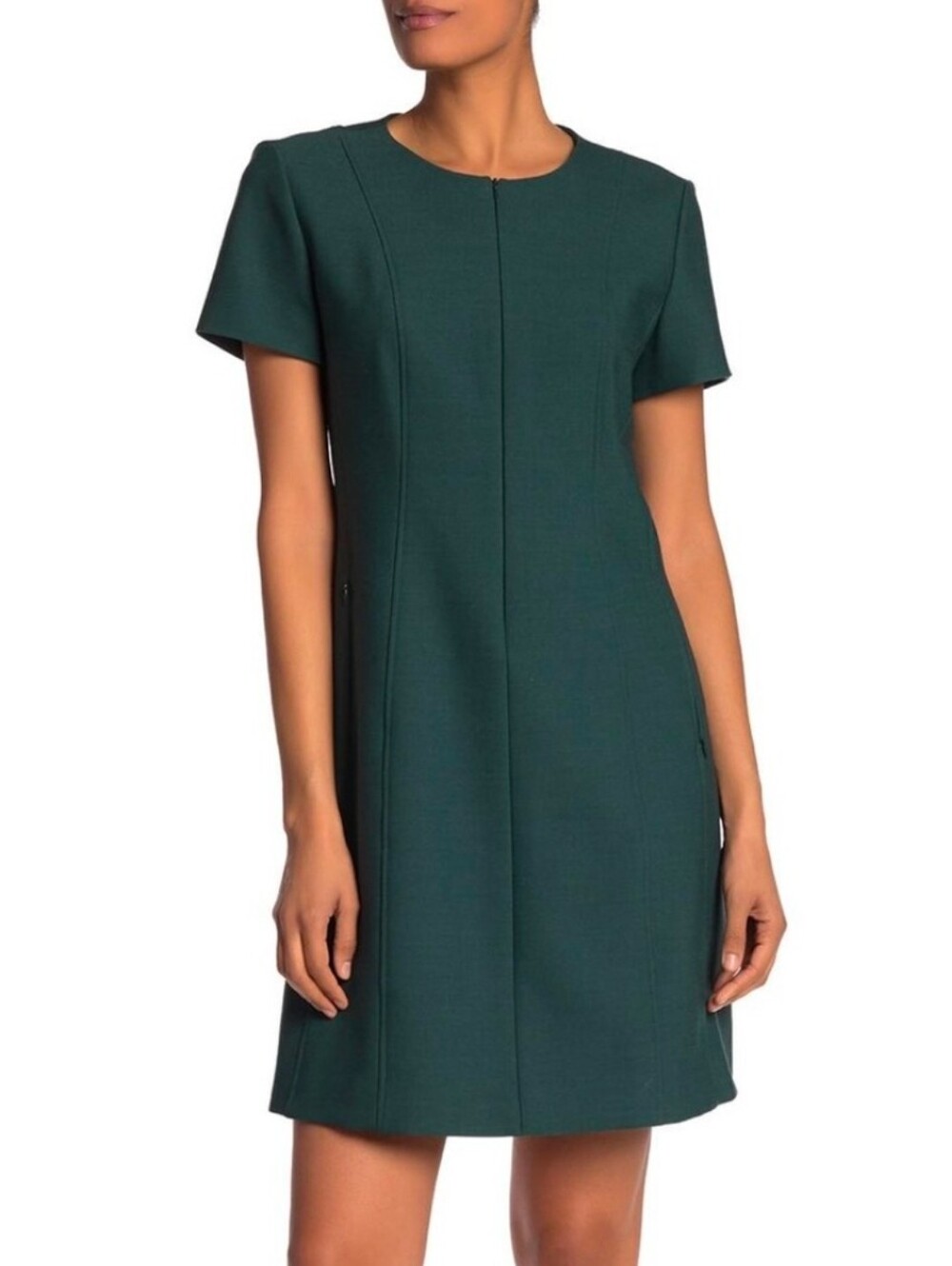 Theory Apalia CN Classic Faded Zipper Dress Wool Blend Green A-Line Sz 6 Office